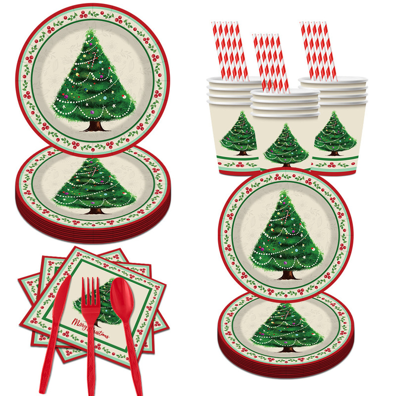 Christmas Merry Christmas Party Tableware Family Party One-Time Dinner Plate Tissue Cup Decoration Supplies