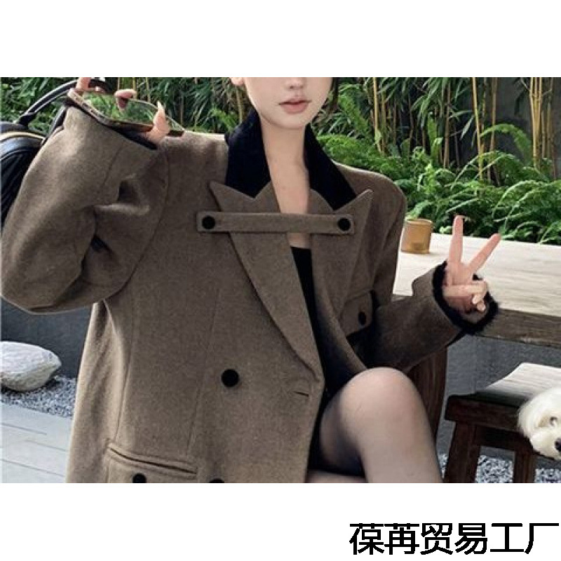 Demi-season fashionable design retro long brace, woolen coat, jacket, Korean style, trend of season, maxi length, increased thickness