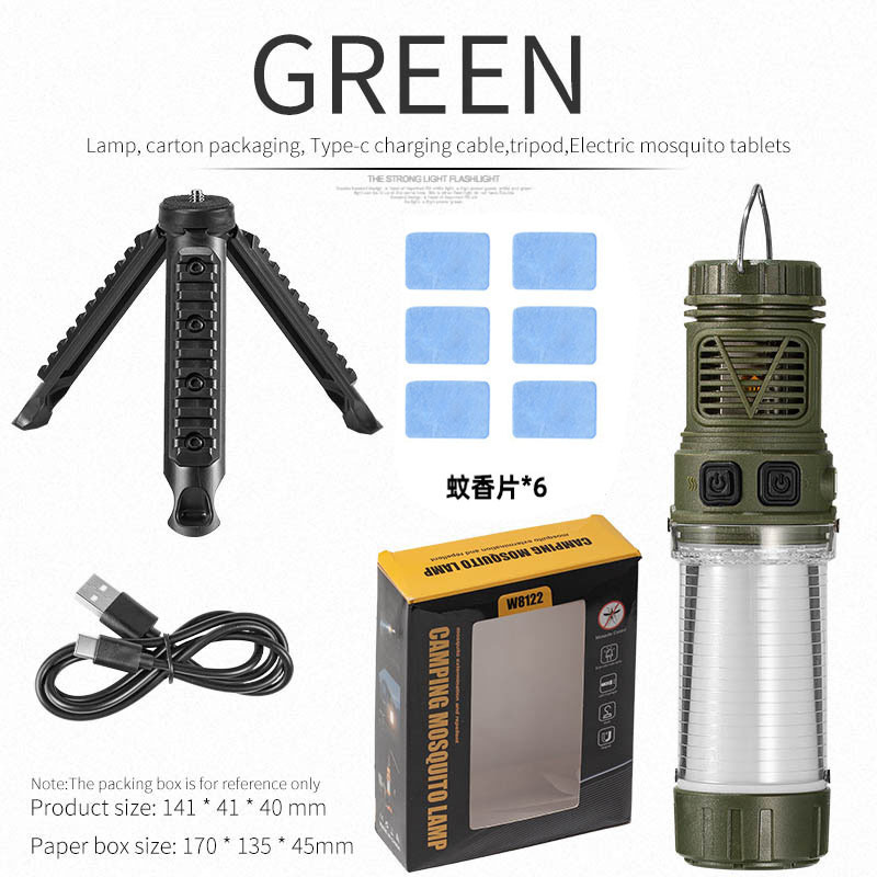 Nueva lámpara anti-mosquitos 3 en 1 para acampar linterna de luz fuerte artefacto anti-mosquitos al aire libre Tipo-C lámpara de tienda de campamento recargable