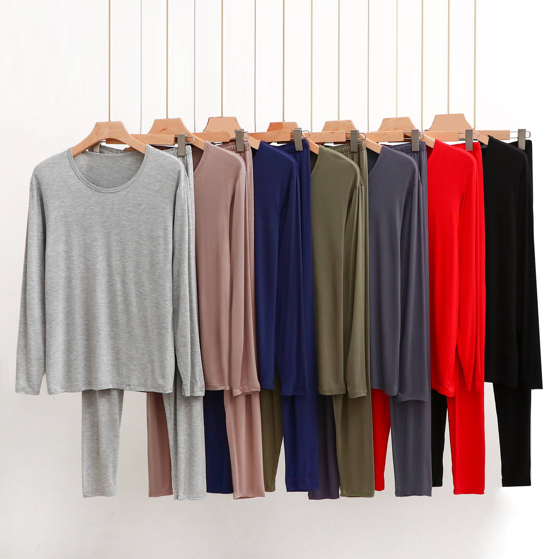 Autumn New Men's Thin Base Autumn Clothes and Long Pants Set Modal Crewneck Long Sleeve Pants Large Size Two-piece Set