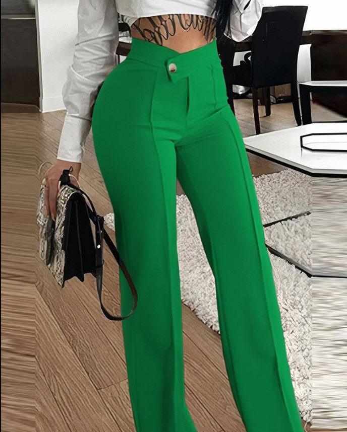 High Waist Flared Wide Leg Pants for Women Elegant Office Casual Chic Stretch Polyester Trousers Comfort Fit Multiple Colors_ecoleips.com