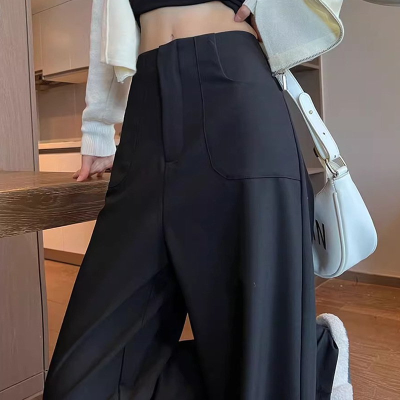 Pantalones negros de piernas anchas de mujer cintura alta sensación delgada alta sensación de pantalones de trajes casuales pantalones estrechos de primavera y otoño