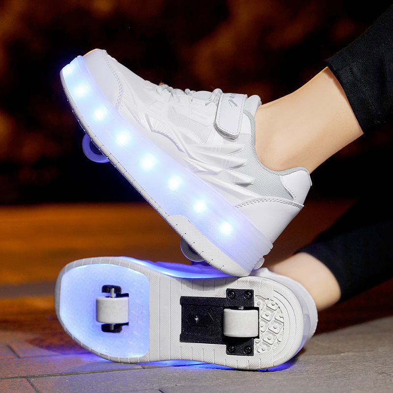 Children's Heelby Shoes for Boys and Girls Adult Explosive Walking Shoes Two-Wheel Flying Shoes with Lace Wheels Shoes for Girls and Students Roller Skates