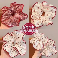 大腸の髪の輪の高い顔の値の赤い波の点の蝶結びの頭の縄の甘い美しい女の子の学生は馬尾の団子の髪の毛の縄を刺します。