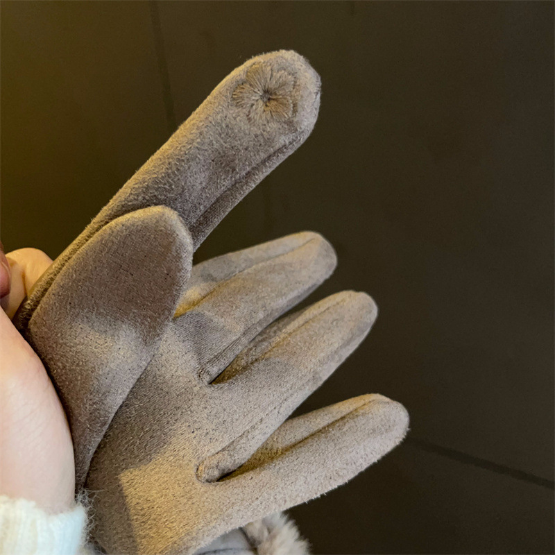 Xiaoxiangfeng premium sense microfiber leather mink hair mouth gloves suede winter velvet thickened cycling warm gloves_voghion.com