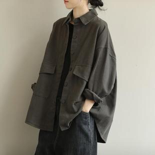 Vintage Workwear Shirt Jacket Women's 2024 Spring and Autumn New Korean Long Sleeve Artistic Style plus size Loose Slim Top
