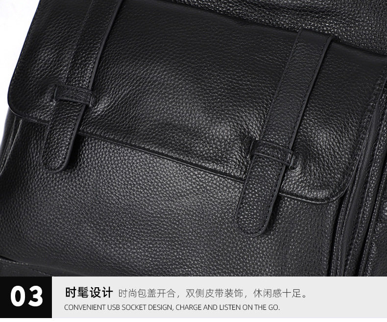 Ba lô da bò lớp đầu da thật 42×15×30 cm, túi đựng laptop dung lượng lớn đa năng đi du lịch ngoài trời — Màu đen chi tiết 19