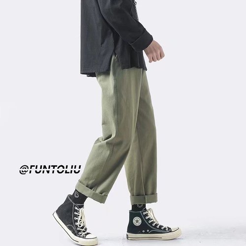 Japanese-style loose solid-color straight-leg workwear casual pants for spring and autumn, trendy brand men's Instagram-style fashion  new arrival versatile