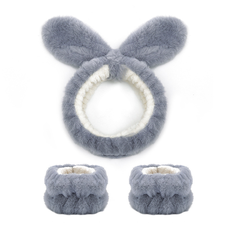 Transfronterizo cara lavado banda para el cabello correa para la muñeca Imitación Piel de conejo color sólido felpa impermeable banda para el cabello Amazon absorbente sudor-limpieza al por mayor