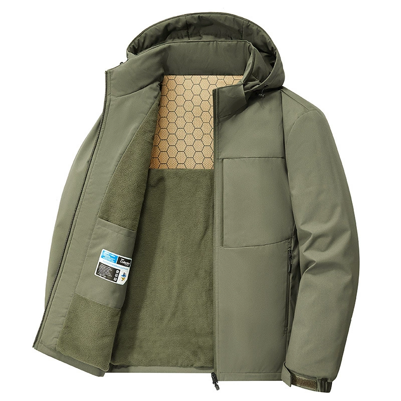 Demi-season jacket, warm windproof hoody, plus size
