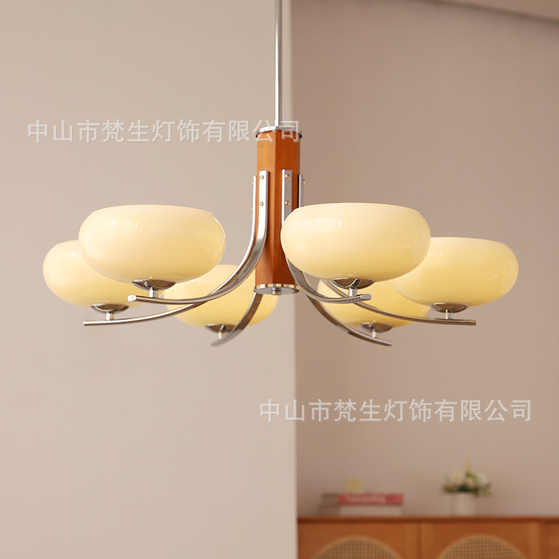 北歐中古ins實木包豪斯客廳吊燈 法式復古原木臥室書房餐廳燈具