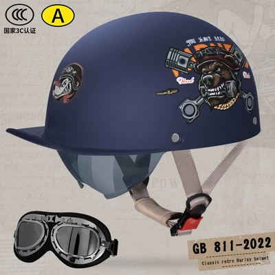 Motosiklet kaskı (dəbilqə): Scoop Helmet Helmet Retro Harley - navy-blue-dog-head-decal-goggles