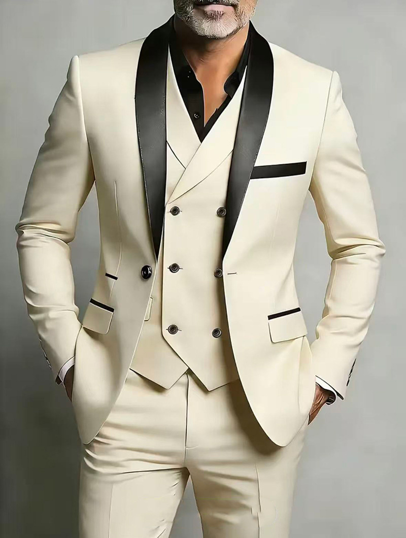 Men's Slim Fit Three Piece Suit Shawl Collar Formal Wedding Suit_voghion.com