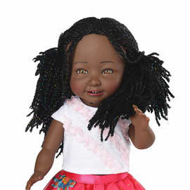 36cm黑皮肤娃娃 儿童女孩过家家玩具 节日礼物搪胶娃娃