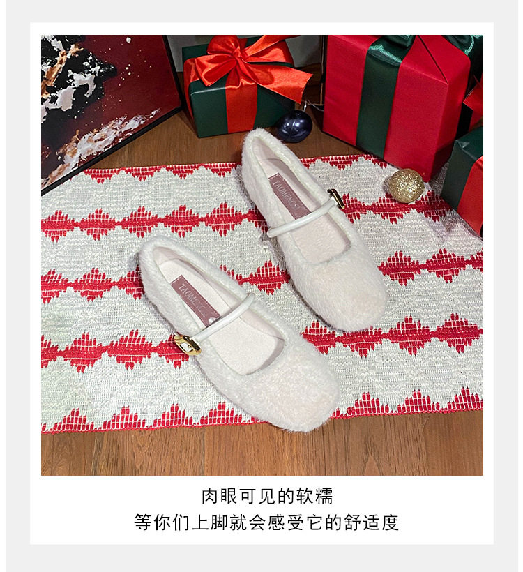 Giày Mary Jane nữ kiểu ballet một dây, gót vừa 3–6 cm, mũi tròn, tăng chiều cao, phủ nhung — Màu nâu đậm, Màu trà sữa, Màu trắng sữa chi tiết 13