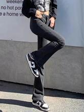 高腰紧身牛仔裤女2022年春夏新款显瘦修身高街宽松微喇叭拖地裤子