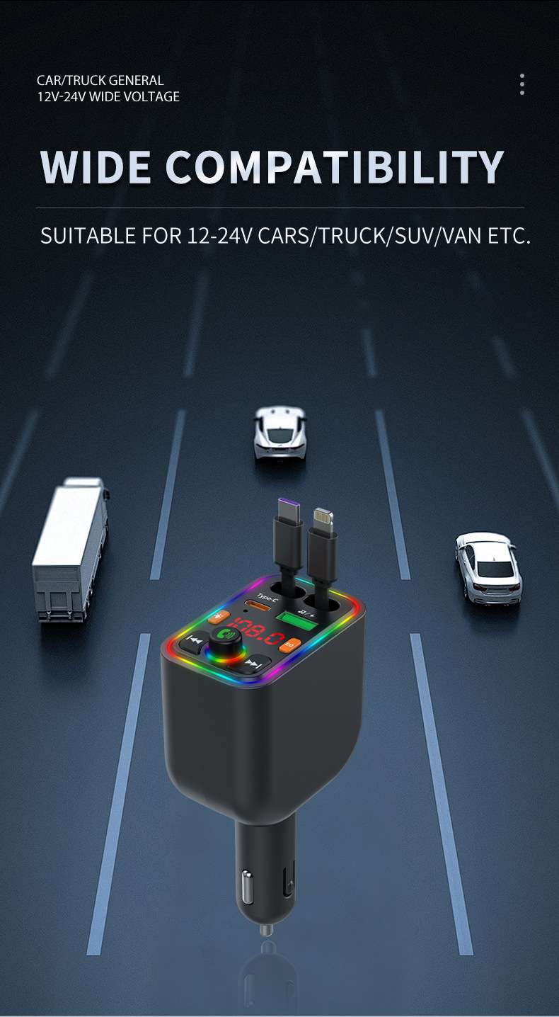 Ebay Cross-Border Factory Supply Car Bluetooth Receiver Supports Lossless Music Playback Car Mobile Phone Fast Charging