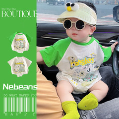 潮牌嬰幼兒夏季包屁衣可愛超萌小怪獸短袖哈衣純棉新生兒連體爬服