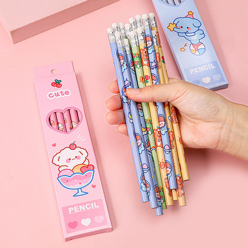 Cute cartoon boxed 2b pencils for primary school students with high appearance set colored lead HB pencil cultural stationery wholesale