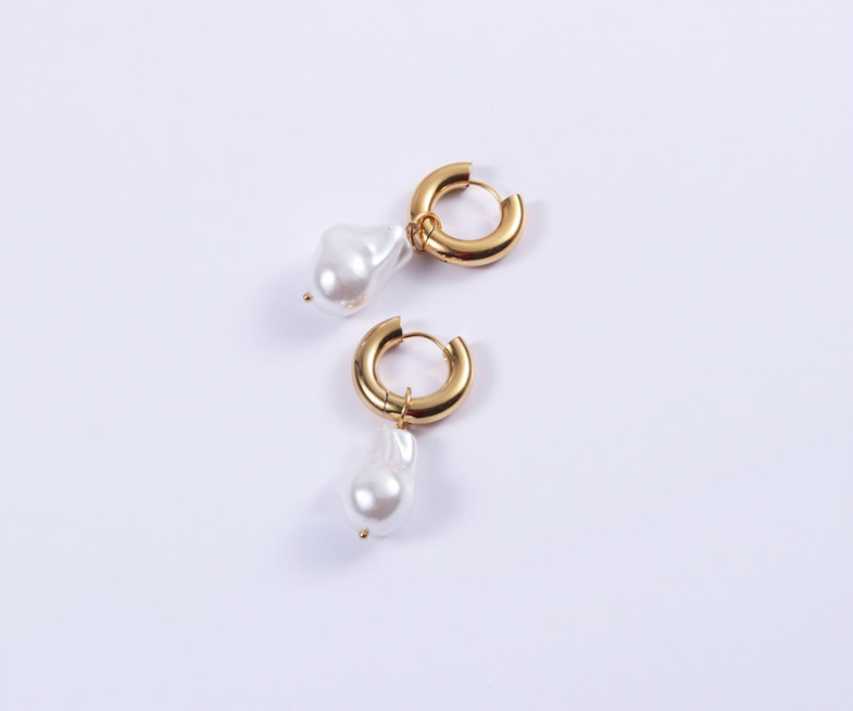Women's Gender Inlay Design 1 Pair Retro Geometric Inlay 304 Stainless Steel Baroque Pearl Drop Earrings