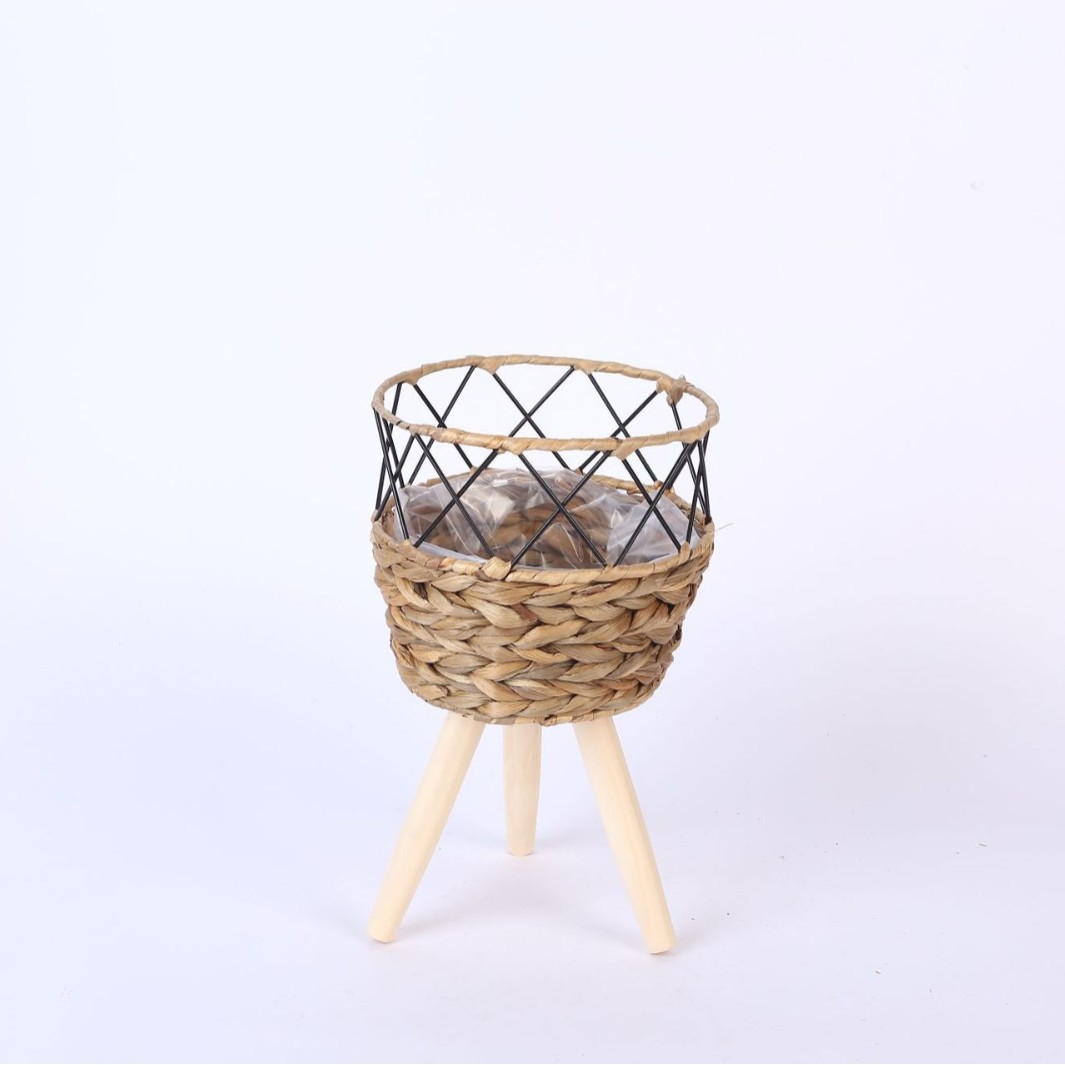 Macetero de Ratán con Soporte de Pie Tejido a Mano Decorativo para Sala de Estar