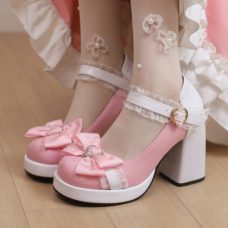 Sweet Lolita Style Patent Leather Buckle Strap Cute Bow Mary Jane Shoes Japanese Princess Cosplay Export Shoes