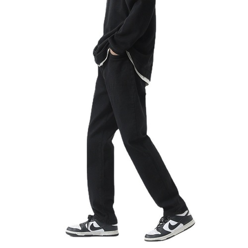 Black jeans for men, autumn and winter casual straight-leg pants, high street, Insta trendy brand, versatile, loose, floor-length pants