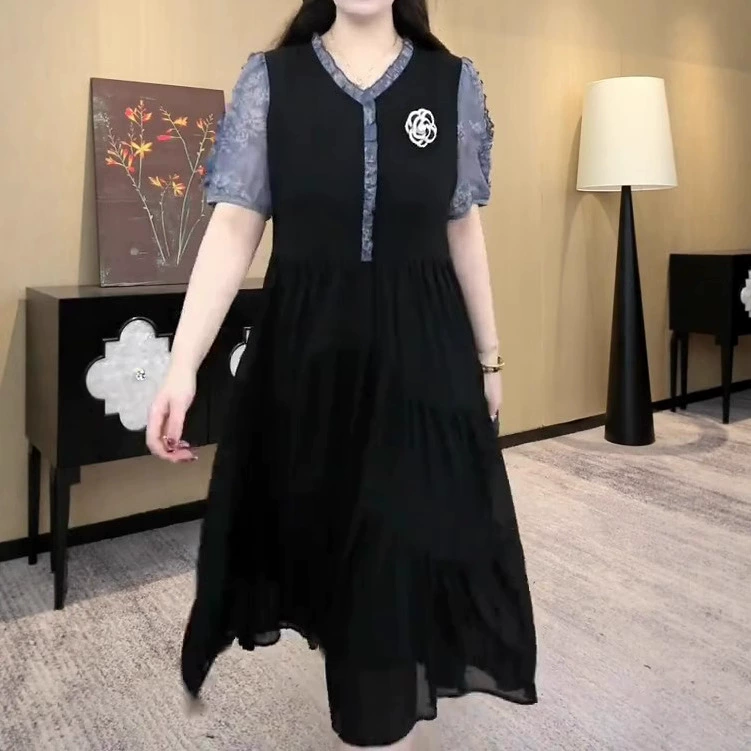 2025 новый летний стиль французская мода доступная роскошь шифон высококачественные украшения прямое платье большого размера свободного кроя женская одежда