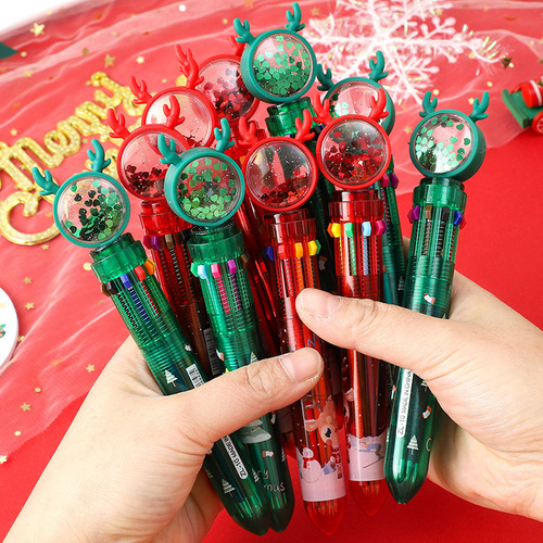 Christmas gift cute cartoon multi-color ball-point pen for primary school students push-type color 10-color ball-point pen