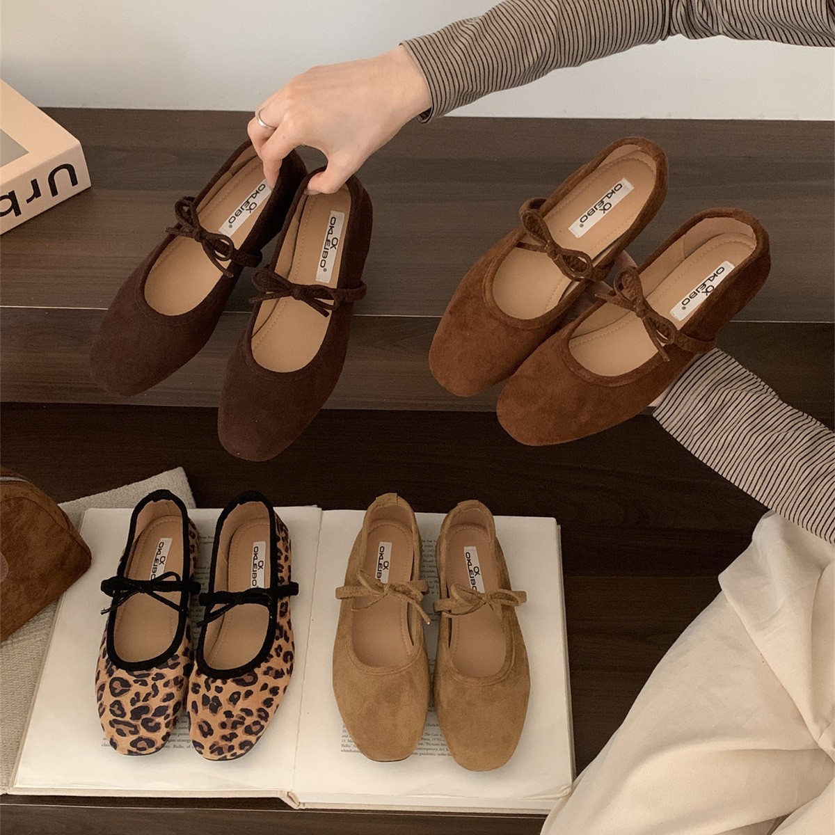 Evening Breeze Retro Soft Sole Mary Jane Shoes 2025 New French Style Suede Shallow Bow High Heels Ballet Shoes