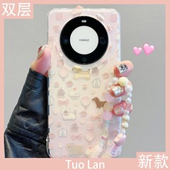 適用華為mate60pro+手機殼雙層pura70pro+插畫貓咪狗狗熱氣球p60pro可愛mate50/40pro掛繩ultra防摔