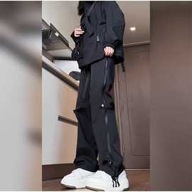 美式冲锋裤子男春秋高街小众设计感户外防水登山裤直筒休闲工装裤