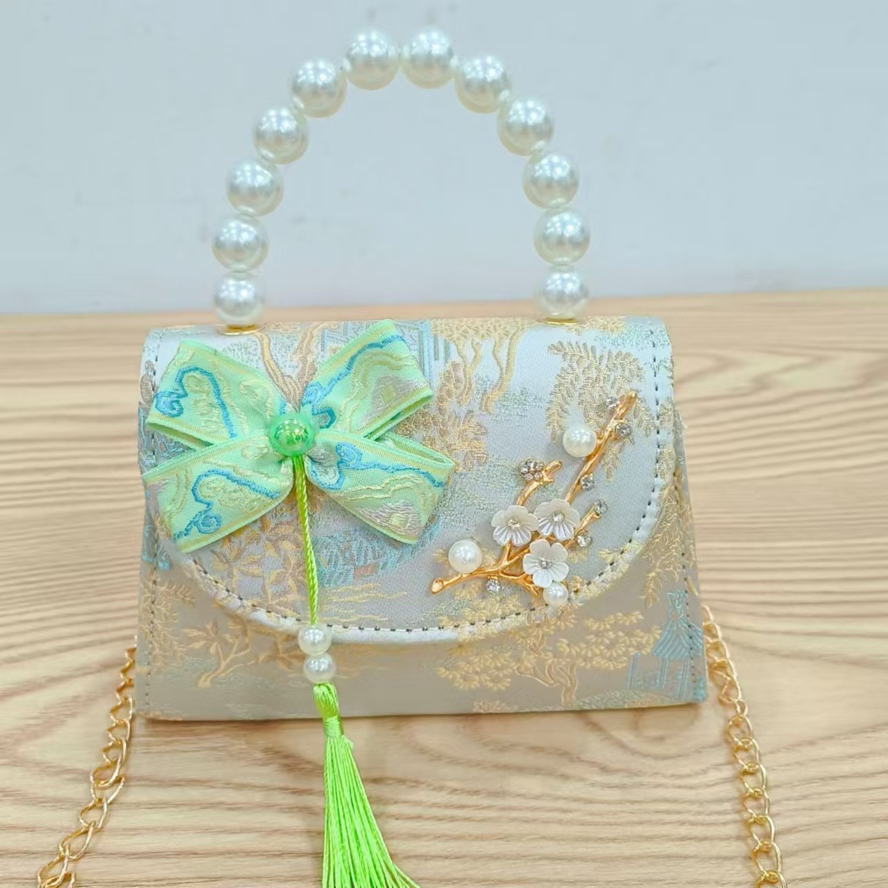 Bolso de arco de borda para niños bolso de moda de perlas bolso de cambio accesorios de ropa china princesa bolso de mano diagonal