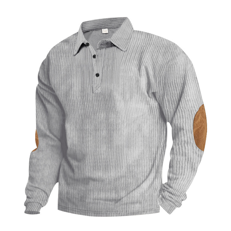 Venta caliente transfronteriza hombres americanos primavera y otoño pana retro suelto casual al aire libre parche de manga larga camisa de fondo POLO