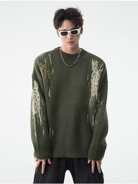 Retro small design knitted sweater with a round collar