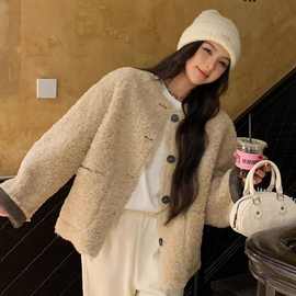 2026新款小个子感韩系羊羔毛毛绒厚外套女秋冬毛茸茸上衣