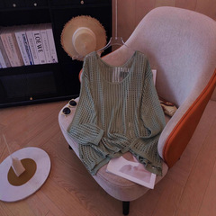 薄款镂空短袖针织衫女2025新款夏季设计感小众宽松短款别致上衣潮