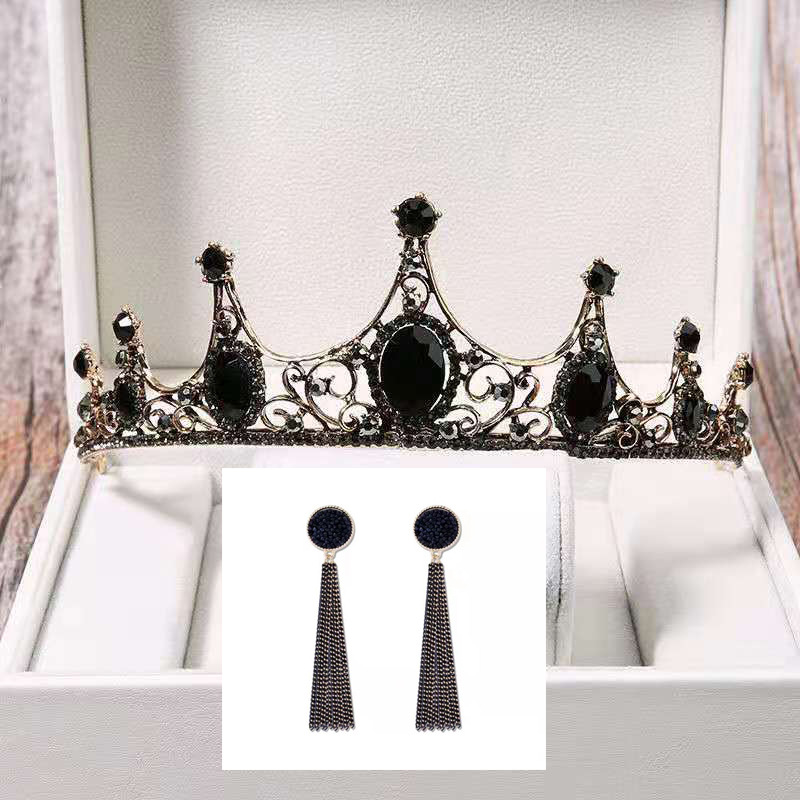 Online Rojo Negro Barroco corona tocado novia estilo coreano 18 años de edad, mujer adulta Ceremonia de cumpleaños princesa Corona al por mayor