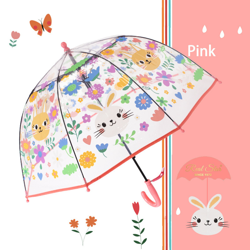 【New Product】Children's Transparent Umbrella Cute Cat Rabbit Colorful Umbrella Cartoon Flowers Full Print Umbrella Ready Stock