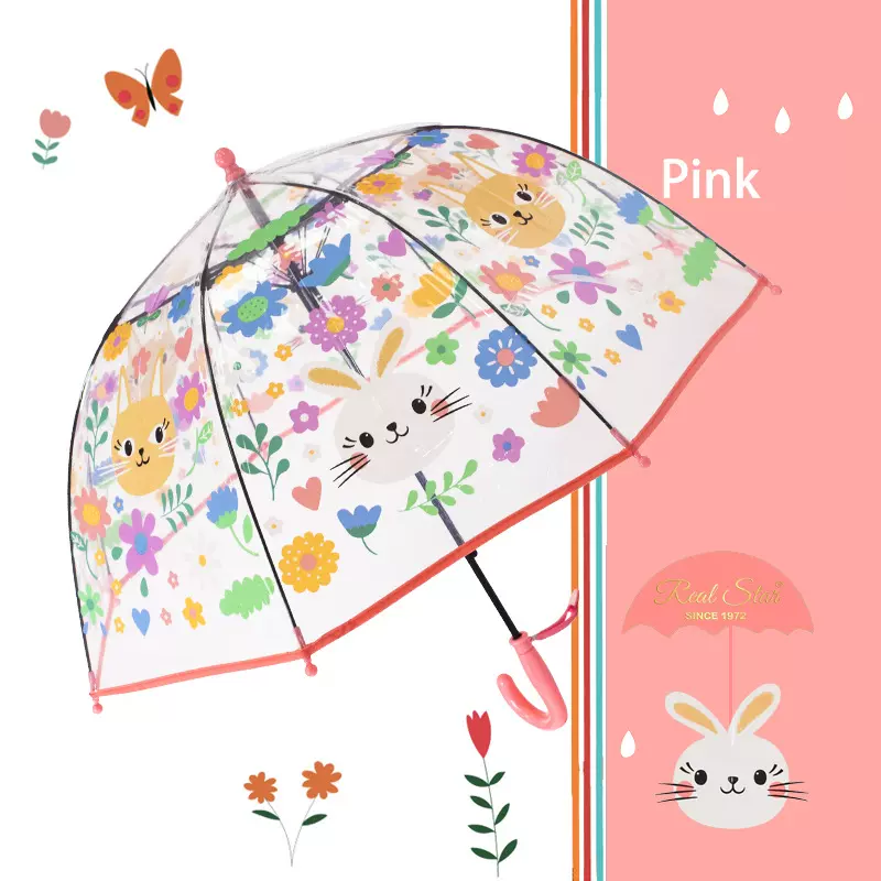 【新品】儿童透明雨伞可爱猫咪兔子彩色伞卡通花朵满版伞面现货