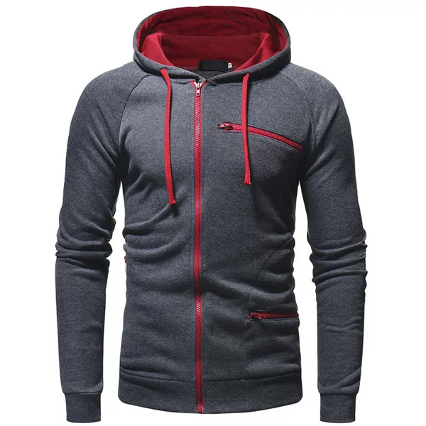 2024 autumn and winter men's fleece-lined sweater coat solid color hooded zipper sports jacket men's warm