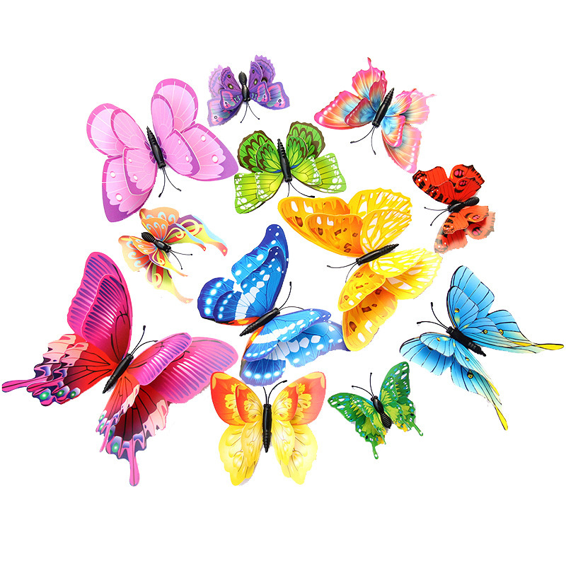 3D Stereo Double-Layer Simulated Butterfly Creative Home Living Room Background Wall Decoration Stickers Export Wholesale Wall Stickers