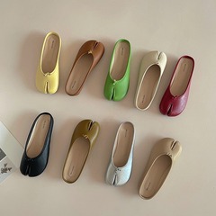 韓國半拖鞋女2024春季新款復古包頭豬蹄鞋分趾外穿一腳蹬ins單鞋