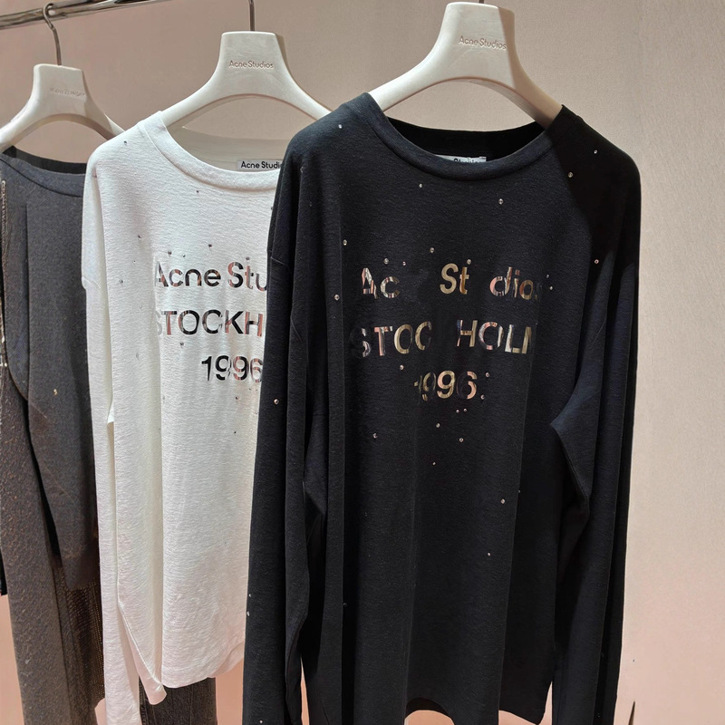 25 Early Autumn New Ac North America Limited Edition 1996 Silver Mirror Letter Hot Diamond Long-Sleeved T-Shirt Women's Loose