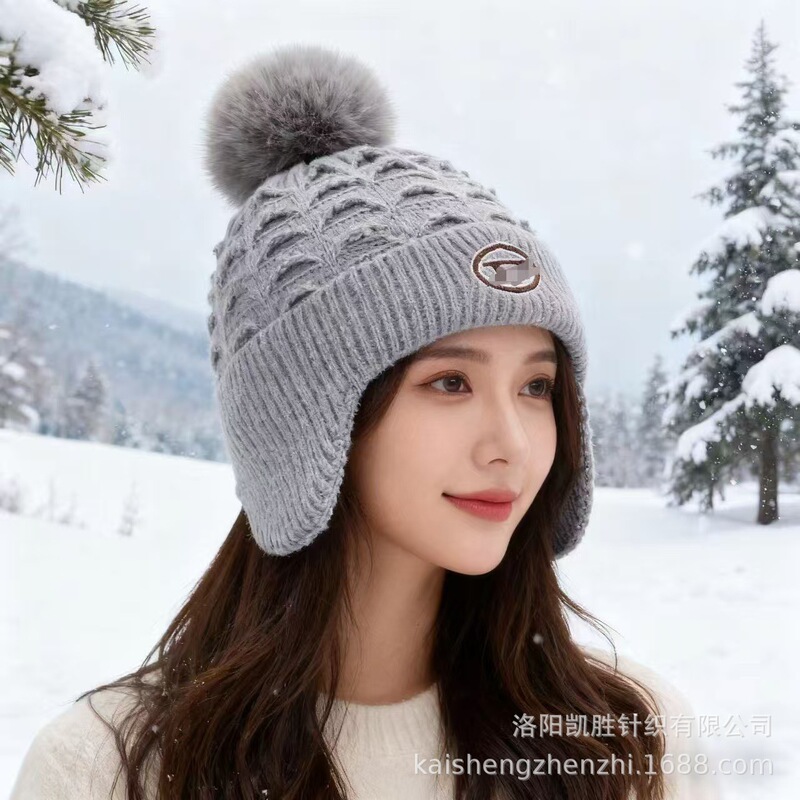 冬季时尚拼色针织帽子骑行护耳帽女防风帽子大头围保暖加厚毛线帽|undefined