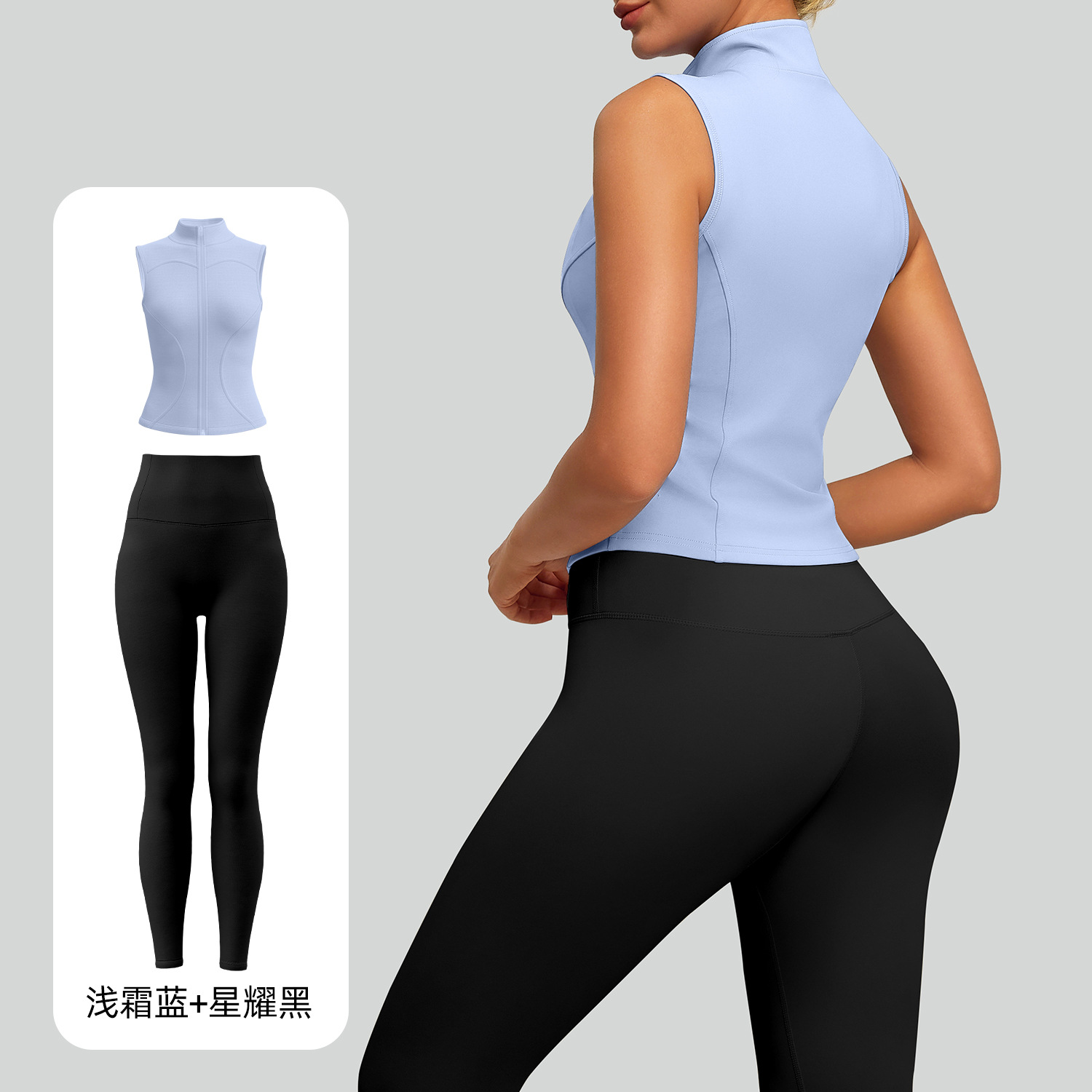 Juyitang nuevo traje ajustado sin mangas con cuello alto, delgado, transpirable y delgado, traje de yoga para correr y fitness image 14