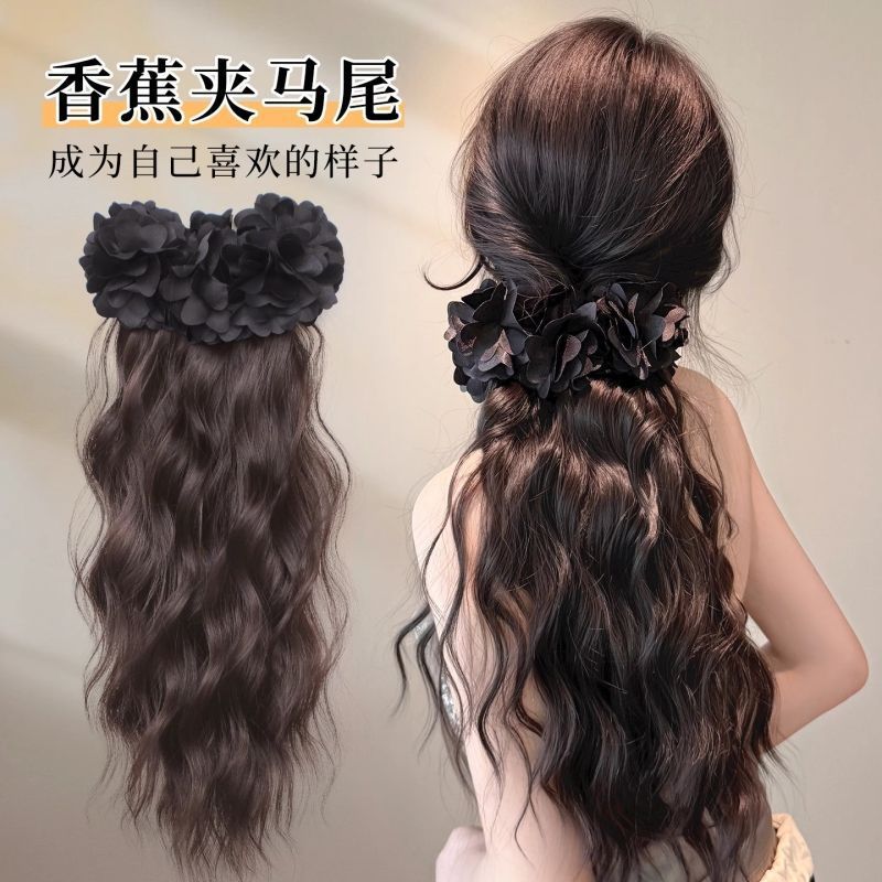 Cauda de caballo pelucón de agarre ondulado largo cabello rizado de caballo de caballo de caballo de caballo de alta calidad clips de flores se puede atar piezas de pelucón de caballo