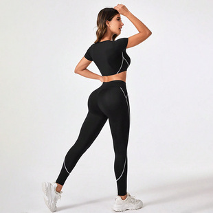 Cross-border Yoga Pants European and American Stitching High Waist Sexy Running Pants Women's Hip Sweat-lifting Leggings
