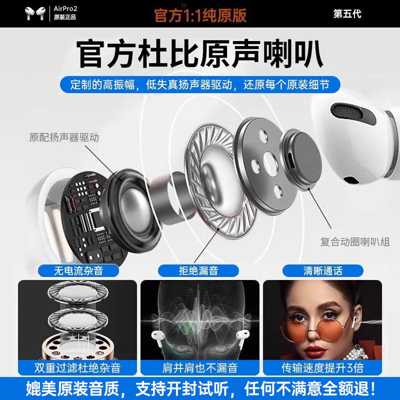 Huaqiangbei 第 4 世代 Apple ヘッドフォンに適したワイヤレス Bluetooth ヘッドフォン、優れた音質、ノイズリダクション、長いバッテリー寿命、2025 新モデル|undefined