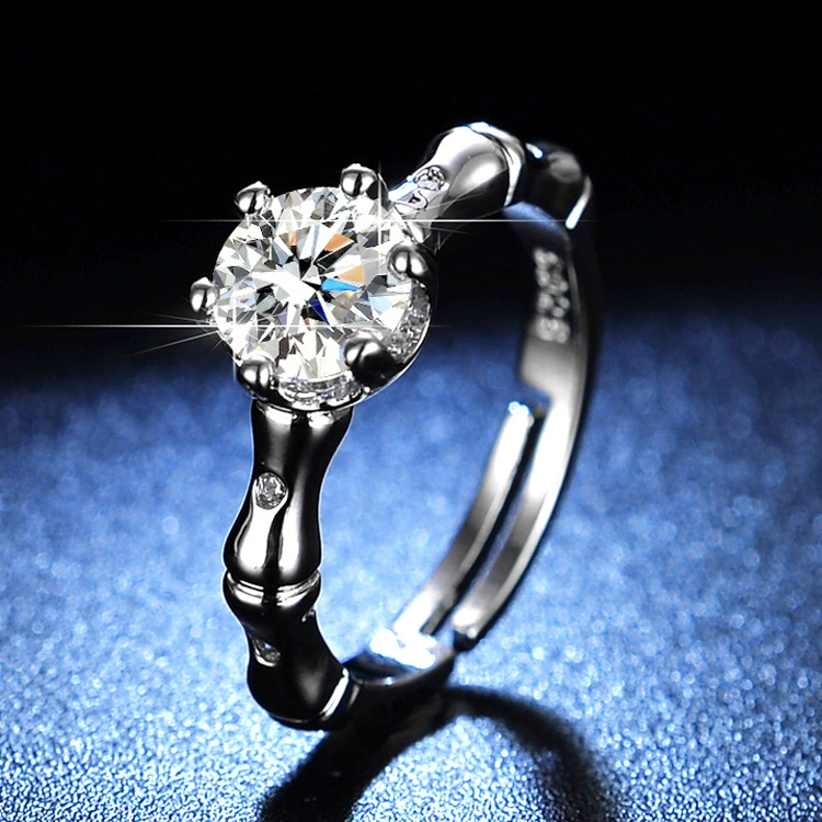 Ring one carat, adjustable open band with AAA zirconia, silver-layer plating